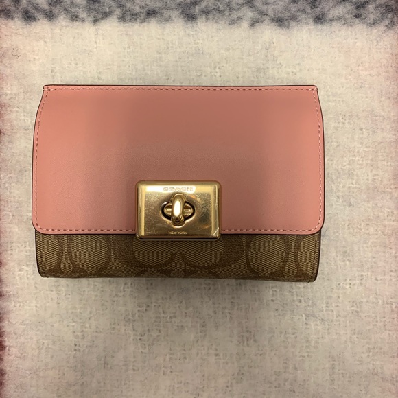 Coach Handbags - Coach Medium Turnlock Wallet Khaki Pink NWT